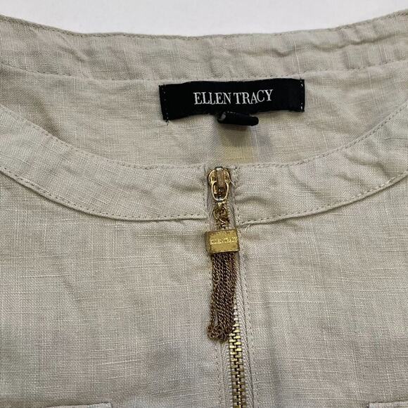 Ellen Tracy Tan/Beige/Neutral Linen Short Sleeve 1/4 Zip Tunic/Shirt/Top, XL - Picture 10 of 16
